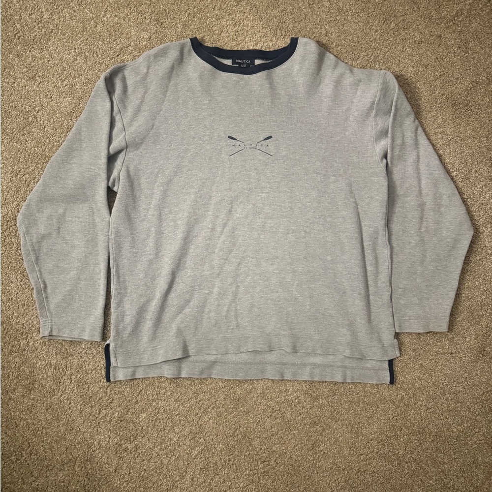 *LARGE* Nautica Gray Original Vintage Thrifted Tight-Knit CrewNeck Sweater